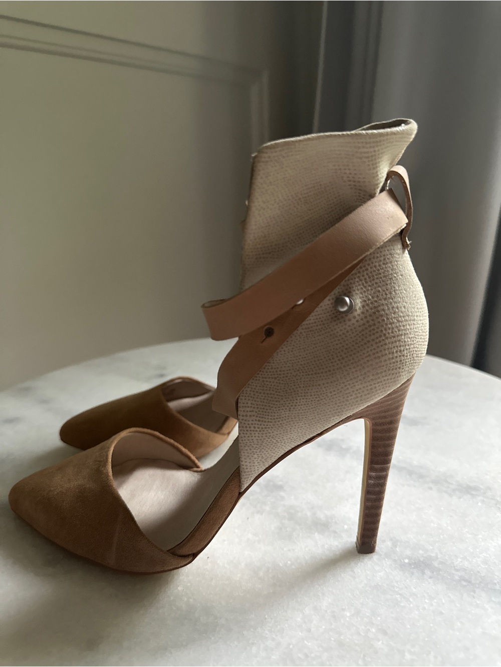 Joe's Jeans Suede Pointed-Toe Ankle-Strap Pumps in Tan - Picture 2 of 5